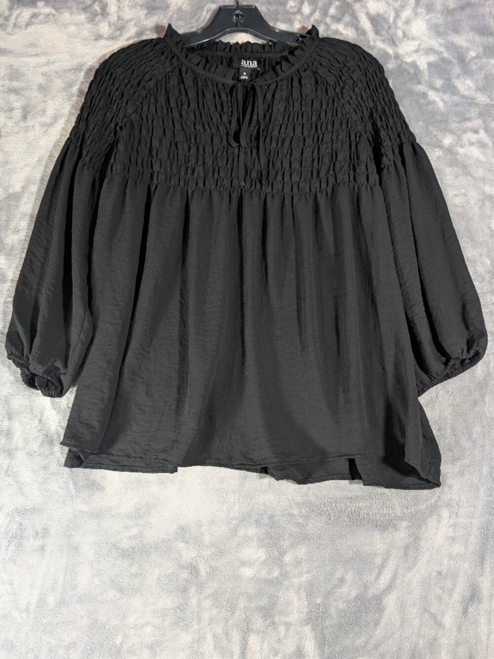 Whimsigoth a.n.a Smocked Yoke Peasant Blouse Balloon Sleeve Black Boho Medium M